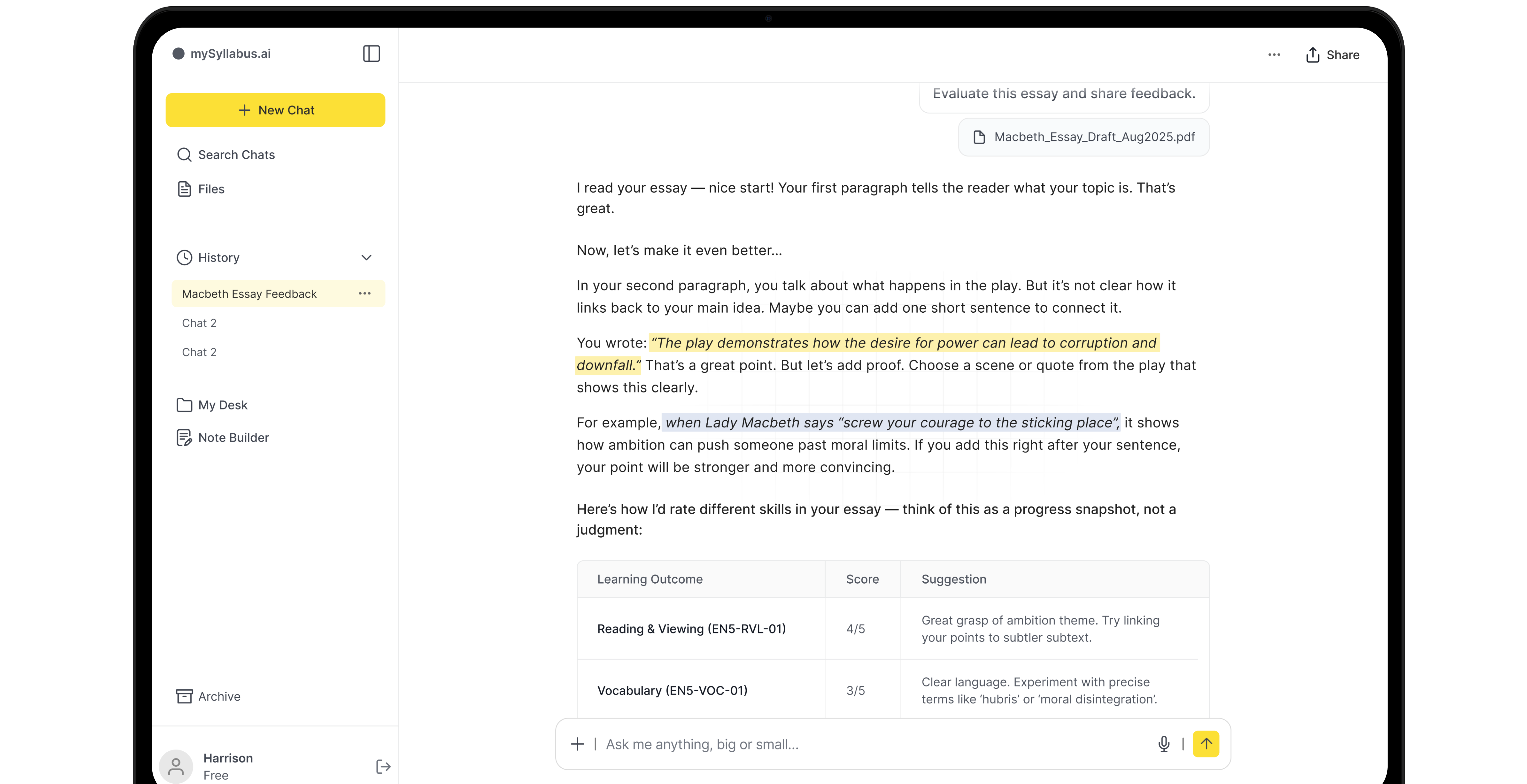 MacBook Pro with mySyllabus.ai interface
